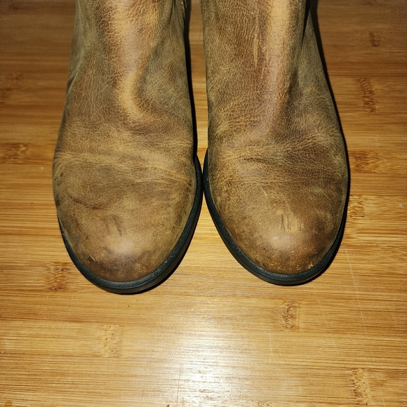 Sorel Lolla Ankle Boots Bootie Womens Size 8.5 Elk Tan Leather Zip Stacked Heel - Picture 3 of 10